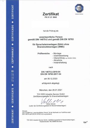 S+P Ingenieure AG, TGA, Heilbronn, SAA, Sprachalarmanlagen, Zertifikat, TÜV SÜD